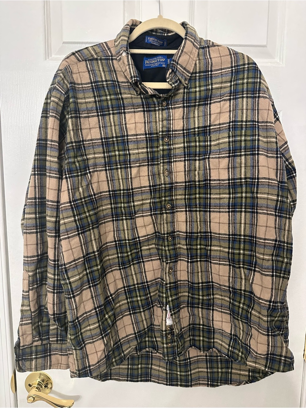 Pendleton Beige‎ and Navy Plaid Button-Down Shirt